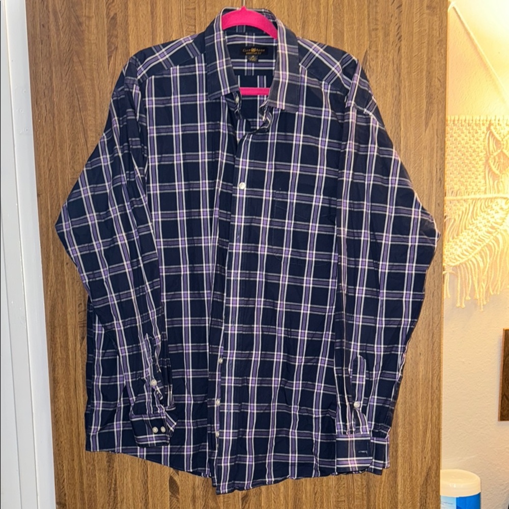 Men's Navy and Purple Plaid Shirt